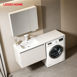 Meuble-lavabo moderne en céramique sur pied <span class=keywords><strong>LESSO</strong></span>, personnalisé, avec rangement ouvert pour salle de bain d'hôtel - Product Image 2