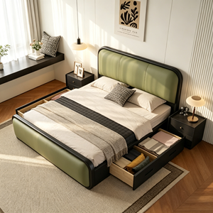 Minimalist <b>Queen</b> <b>Size</b> Storage <b>Bed</b> with PU Leather Upholstery and Rubber Wood <b>Frame</b> Durable Modern Design - Product Image 1