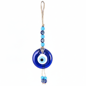 ผ้าลินิน Roped หวายทอ Tasseled 7ซม.แก้ว Evil Eye และขนาดเล็ก Turquoise และพลาสติกสีฟ้าลูกปัดเครื่องประดับแขวนผนัง - Product Image 2