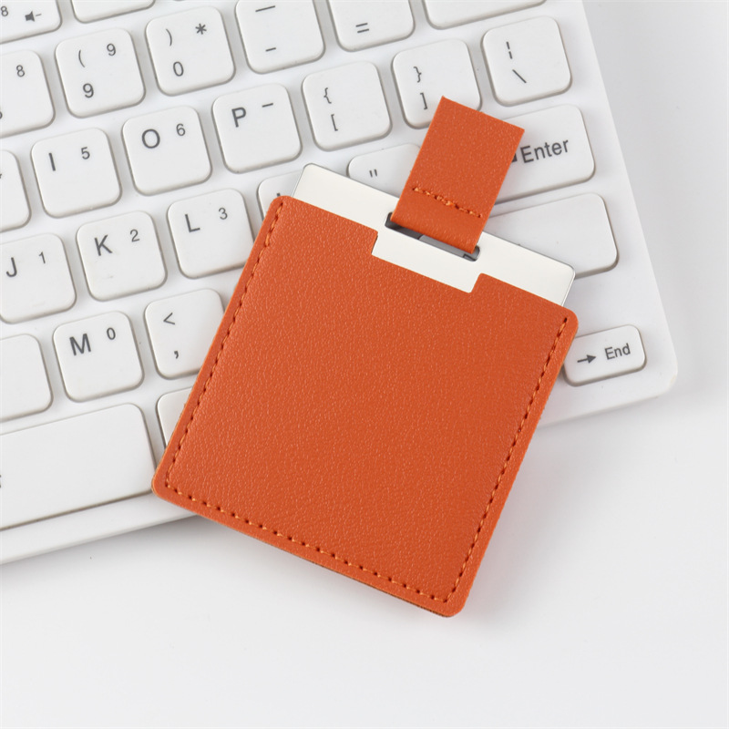Couleur orange - miroir 60*60mm étui cuir 68*65mm