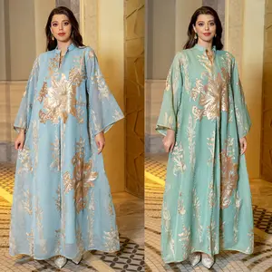 AB056Good מכירת פשתן רקמת זהב הטוב ביותר העבאיה שמלה מוסלמית נשים טורקיה 2023 גבירותיי שמלות נשים חיג 'אב מוסלמי