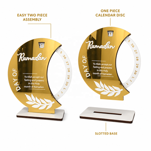 Calendario Conto alla Rovescia per il Ramadan, Decorazione Eid Mubarak, Ornamento da Tavolo Islamico con Luna Crescente in Acrilico e Legno - Product Image 3