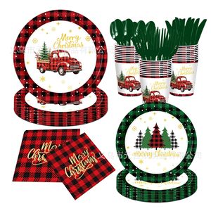 Christmas Truck Theme <b>Disposable</b> Tableware Set Paper <b>Plates</b> Cups Napkins Party Supplies Holiday Decoration - Product Image 1