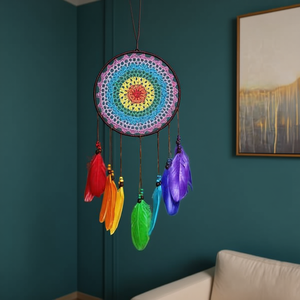 Angelina Dreamcatcher – plumes colorées, 20x60cm, décoration murale, motif Mandala bohème, pour la maison et la chambre à coucher - Product Image 3