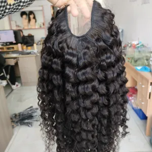 Amara supplier 100%human wig kinky straight u part wig wholesale price u-part human hair wig black water wave fast ship in stock