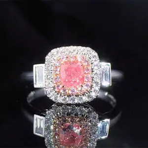 Ювелирные украшения из драгоценных камней с огранкой подушки, золото 18 карат, карат, GIA natural I1, светло-розовый бриллиант, ожерелье, кольцо для женщин
