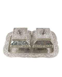 Juego de Dos Recipientes de Plata Hechos a Mano con Bandeja Decorativa, Caja de Almacenamiento Premium para Frutos Secos, Pooja y Regalos de Lujo - Product Image 4
