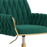 Chaise de bureau/coiffeuse/bureau moderne en velours Gentlemoods, réglable en hauteur, pivotante à 360°, accoudoirs, dossier tissé à la main, base dorée