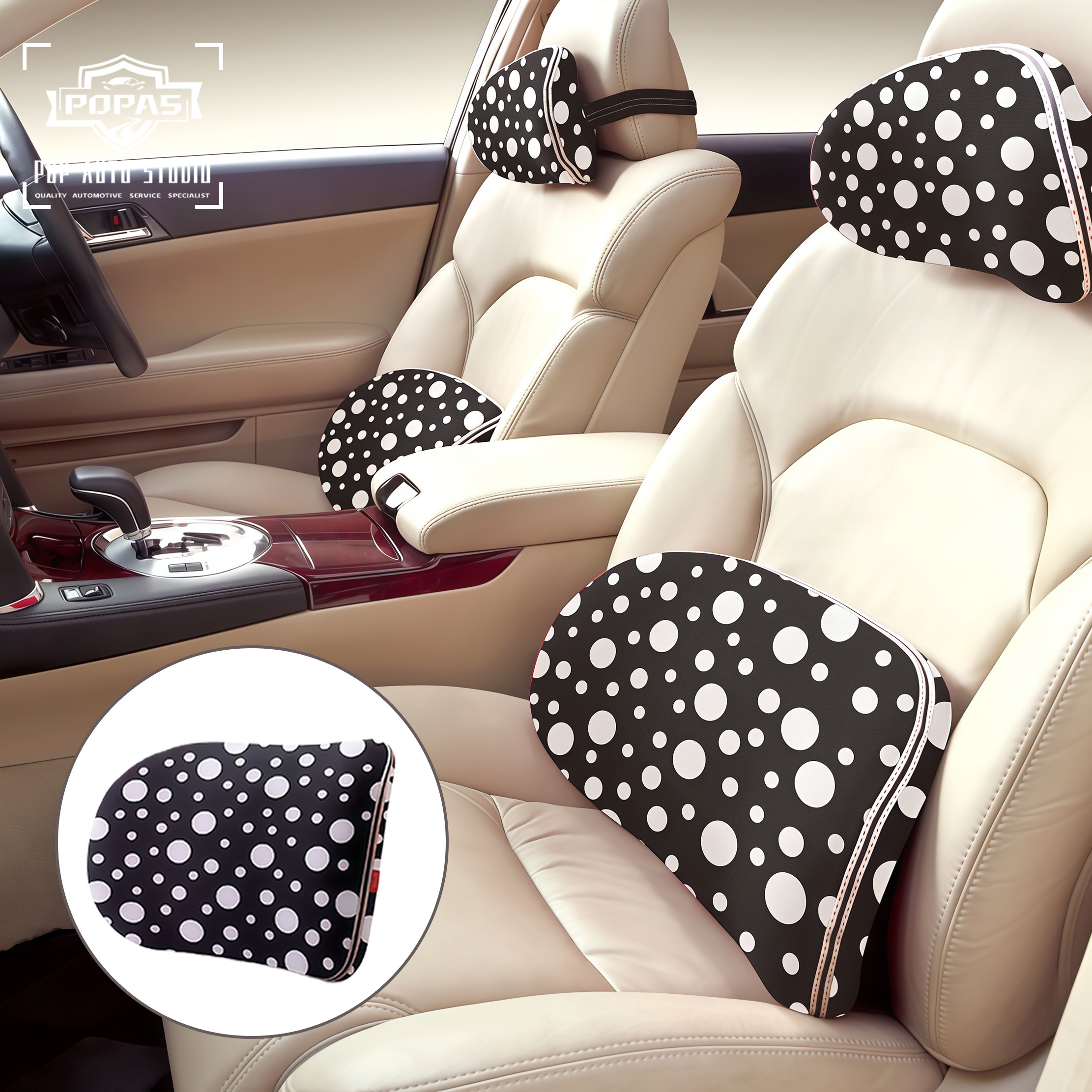 Coussin de taille à pois noirs + blancs