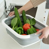 Planche à découper multifonction pliable 3-en-1 avec bac à vaisselle et panier égouttoir pour voyage, camping et extérieur