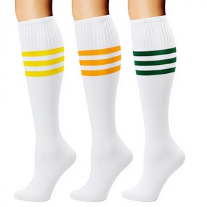 Chaussettes de sport blanches mi-hautes à rayures pour le basketball, le football, le volley-ball, vêtements de sport, design tricoté respirant, taille adulte - Product Image 3