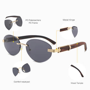 แว่นกันแดดไร้กรอบทรงครอสบอร์เดอร์สำหรับผู้หญิง เลนส์โพลาไรซ์ PC กรอบโลหะ ขาแว่นไม้ น้ำหนักเบา แฟชั่น ป้องกันรังสียูวี 400 - Product Image 1