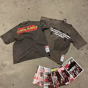 T-shirt pour homme de haute qualité, coupe ajustée, style streetwear, en coton 100% tricoté, poids lourd, lavage à l'acide, sérigraphie personnalisée OEM - Product Image 2