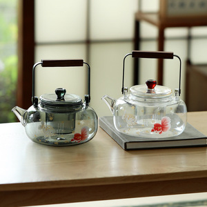Tetera de vidrio de borosilicato engrosado con tapa, resistente al calor, para preparar té en el hogar, apta para calentar en estufas eléctricas y de cerámica. - Product Image 1