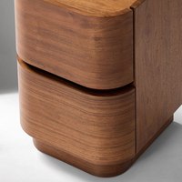 Table de chevet en bois de noyer de style mi-siècle, luxe léger, avec deux tiroirs, design avant incurvé durable