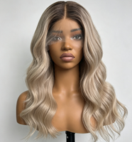 Stock d'usine, expédition rapide, perruque en cheveux humains vierges avec dentelle HD, blond ombré, ondulée bouclée, ligne de cheveux super naturelle, nœuds décolorés