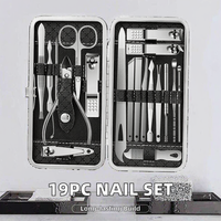 Ensemble de coupe-ongles multifonctionnel en acier inoxydable 19 pièces, outil de manucure et de pédicure portable, boîte de coupe en plastique pour les pieds