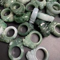 Pixiu Jade Anneaux Pierre Naturelle Mode Anneaux Sculptés Type a Haute Qualité Guérison Authentique Jade Anneaux pour Hommes