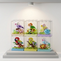 Ensemble de 6 blocs de construction en forme de perroquet, modèle d'oiseau en briques dans une vitrine transparente, jouet de collection DIY empilable pour mini-jardin, cadeau