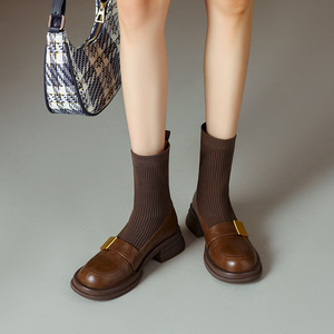 Giày Loafer Mùa Thu Đông 2024, Giày <span class=keywords><strong>Boot</strong></span> Dệt Kim Ngắn Co Giãn Cho Nữ - Product Image 2