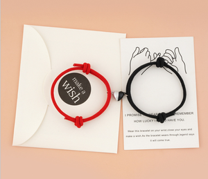 3mm renkli kordon <span class=keywords><strong>dize</strong></span> düğümlü ayarlanabilir kalp mıknatıs Charm çift bilezikleri sevgililer günü hediyeleri karton zarf paketlenmiş - Product Image 2