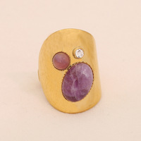 Bague ouverte géométrique en acier inoxydable 18 carats de haute qualité avec pierre naturelle améthyste, style vintage, vente en gros