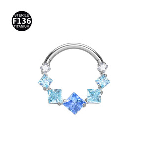 Piercing Clicker <span class=keywords><strong>per</strong></span> Septum in Titanio F136 Multicolore con Zirconia Cubica Quadrata, <span class=keywords><strong>per</strong></span> Septum, Daith, <span class=keywords><strong>Helix</strong></span> e Anelli <span class=keywords><strong>per</strong></span> il Naso - Product Image 3