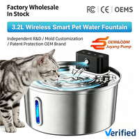 Fontaine à eau sans fil pour animaux de compagnie en acier inoxydable de grande capacité 3,2 L, fabrication OEM, moule personnalisé, fontaine à eau pour chat et chien