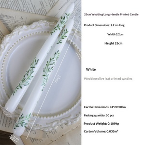 Velas cónicas con estampado floral de hojas verdes, velas largas sin humo para centros de mesa de boda - Product Image 6