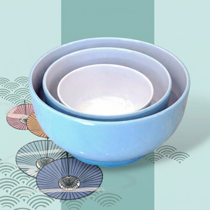 Bols en mélamine bleus et blancs de luxe, sans BPA, légers, compatibles lave-vaisselle, écologiques, design minimaliste, pour riz, soupe, fête, lot de 3 - Product Image 1