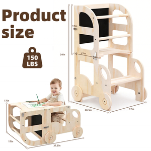 Özelleştirilebilir Araba Şeklinde Bebek Öğrenme Kulesi Çok Fonksiyonlu 3'ü 1 Arada Katlanabilir Öğrenme Kulesi Sağlıklı Ahşap Öğrenme Kulesi - Product Image 4