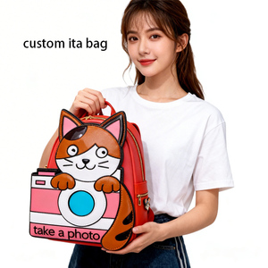 Mochila personalizada con diseño de gato y cámara, mochila temática de fotos, mochila de piel sintética con diseño de anime para mujer - Product Image 1