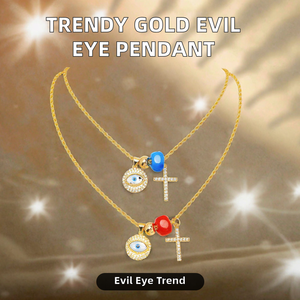Nouveauté : Collier tendance en cuivre plaqué or avec pendentif croix et œil de diable en zircon étincelant – Cadeau pour femme - Product Image 2