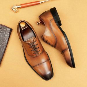 Zapatos de Vestir para Hombre Estilo Británico con Tres Ojales, Zapatos Oxford de Cuero Genuino con Punta Cuadrada, Zapatos de Novio para Boda, Diseño de Lujo Formal - Product Image 3