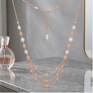 Collier Mala italien en argent 925, finition or rose, multi-couches, perles et cristaux, bijoux de créateur pour femmes, cadeau de mariage - Product Image 2