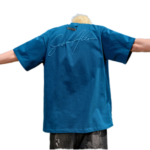 Men's Formal Short Sleeve O-Neck Solid Pattern Embroidered <b>Back</b> Polyester/Cotton Breathable Eco-Friendly <b>T</b>-Shirt - Product Image 1