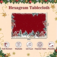 Nappe de Noël personnalisée rouge avec bonhomme de neige, thème hiver féerique, cabane de village, pour table de dîner, fournisseur pour fêtes de fin d'année