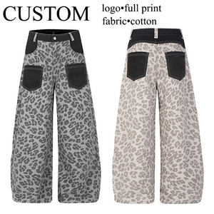 Pantalones Vaqueros de Mezclilla con Estampado de Leopardo para Mujer, Estilo Vintage, Casual, de Pierna Recta, Holgados, de Cintura Alta - Product Image 1