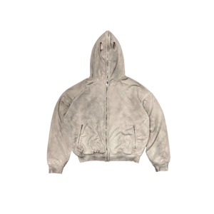 <span class=keywords><strong>Sweat</strong></span>-shirt à capuche <span class=keywords><strong>zippé</strong></span> pour <span class=keywords><strong>homme</strong></span>, style ninja 3D, en coton épais double couche, effet vieilli et délavé, avec balaclava intégrée et épaules tombantes - Product Image 5