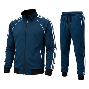 Conjunto Deportivo Azul Marino para Hombre, Chaqueta con Cierre Completo y Pantalones, 100% Algodón, Ligero, Corte Regular, Transpirable, Estilo Deportivo, Ropa de Invierno - Product Image 1