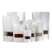 White Kraft Paper Resealable Ziplock Plain Food Packaging Doypack Pouches Bags With Clear Window