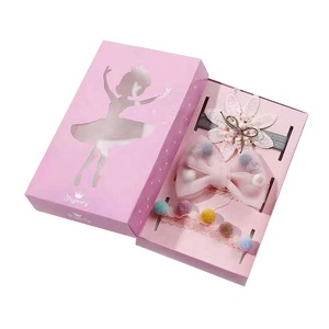 Set copricapo elasticizzato per bambini con fiocco da ragazza con corona di pizzo cravatta per capelli in tre pezzi con scatola per bambine - Product Image 6