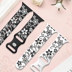 Correa de Reloj de Silicona de Doble Color con Flores Grabadas con Láser para <span class=keywords><strong>Apple</strong></span> <span class=keywords><strong>Watch</strong></span>, Compatible con las Series 11, 10, 9, 8, 7, 6, 5, 4, 3, SE, Ultra 2 y 3 - Product Image 4