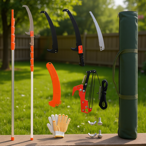 Kit de sécateur à perche pour l'élagage des arbres, 24,1 pieds, lame extensible en alliage d'acier et fibre de verre, système de traction par corde, avec gants, orange - Product Image 2