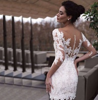 Robe fourreau en dentelle blanche, tenue de mariée Mini avec demi-manches, Vintage, nouvelle collection