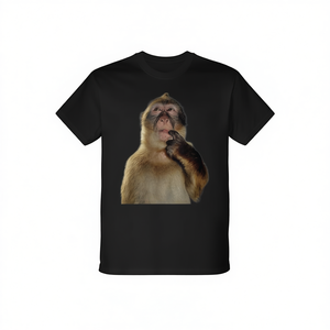 Thinking Monkey Meme Camiseta de manga larga unisex para adultos, talla grande, diseño de cuello redondo de algodón negro - Product Image 2