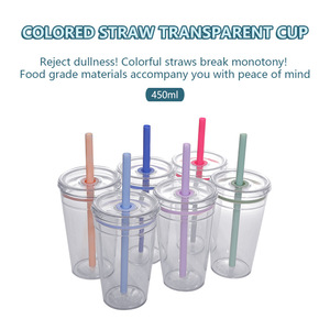 Taza para beber de paja colorida de gran capacidad para el hogar, regalo de cumpleaños para amigos, taza de café Tritan transparente con tapa, taza de café - Product Image 2