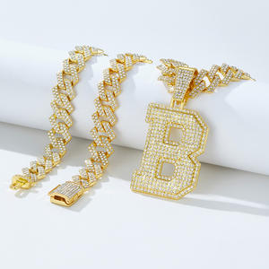 قلادة عنق من سبائك الزنك بحروف ألماس كاملة B A N <span class=keywords><strong>S</strong></span> عصرية للرجال سلسلة هيب هوب كوبية للنساء - Product Image 3