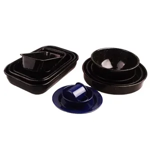 3PCS Set Preto Estrelado Tamanho Grande Acampamento Ao Ar Livre De Aço do Metal do Esmalte Salada/Tigela retângulo Baking Pan Bakeware conjunto de panelas