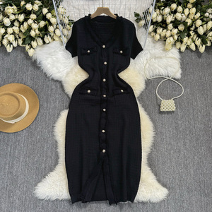 <span class=keywords><strong>Robe</strong></span> en tricot mi-longue sexy à <span class=keywords><strong>col</strong></span> en <span class=keywords><strong>V</strong></span> de qualité supérieure A49, <span class=keywords><strong>v</strong></span>êtements d'été pour femmes, <span class=keywords><strong>robe</strong></span> élégante décontractée à <span class=keywords><strong>manches</strong></span> <span class=keywords><strong>courtes</strong></span> avec boutons - Product Image 4